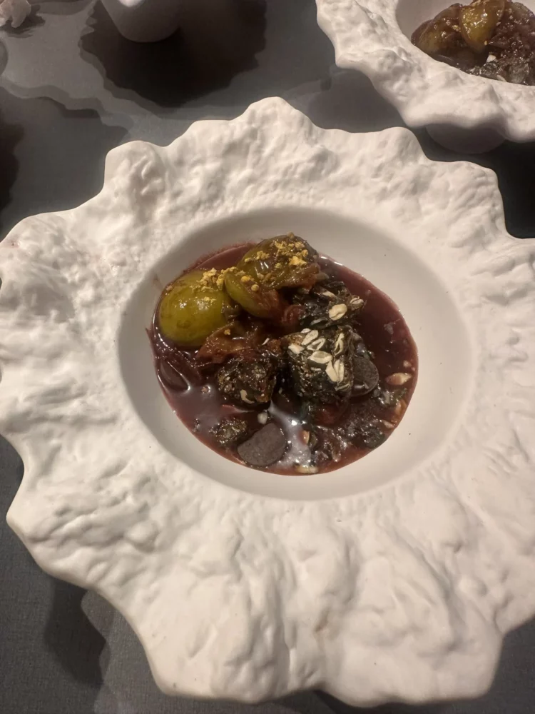 Bœuf braisé au vin rouge, figue, création de Pierre Buvat, chef à domicile à Dieppe