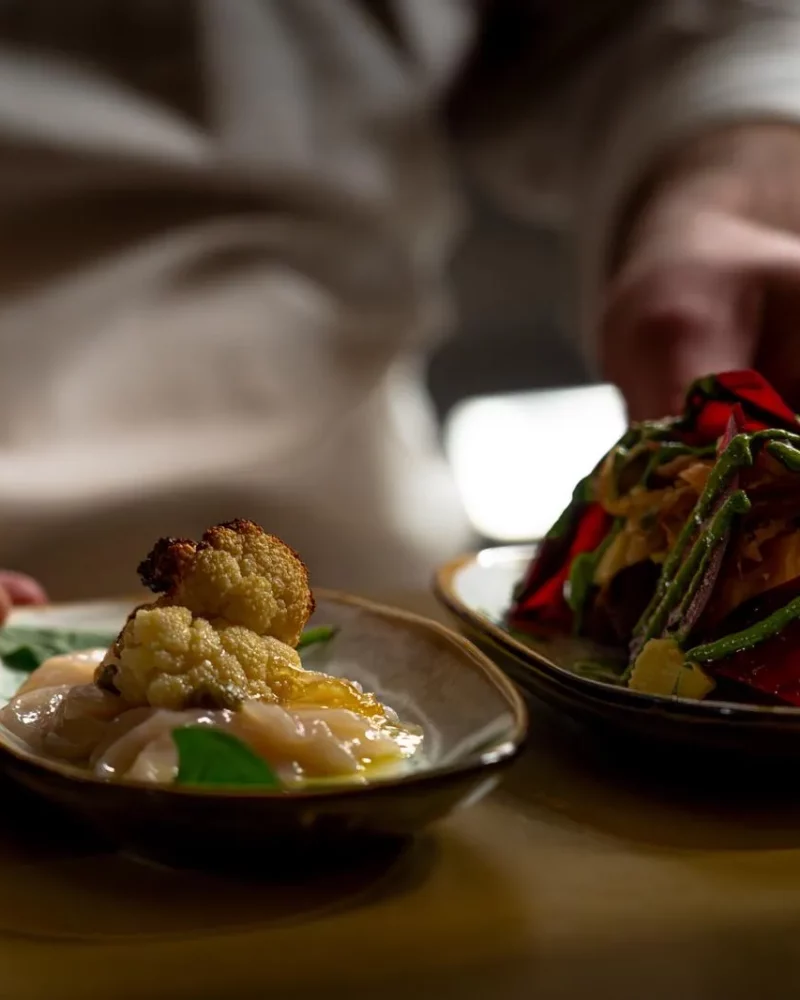 Chef à domicile dressant les assiettes au moment du service